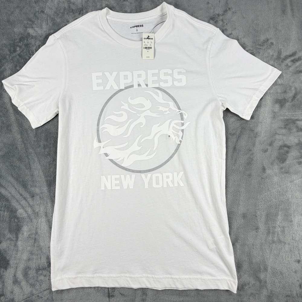 NWT Express Men's Small White Dragon Graphic T-Shirt New York Logo Cotton